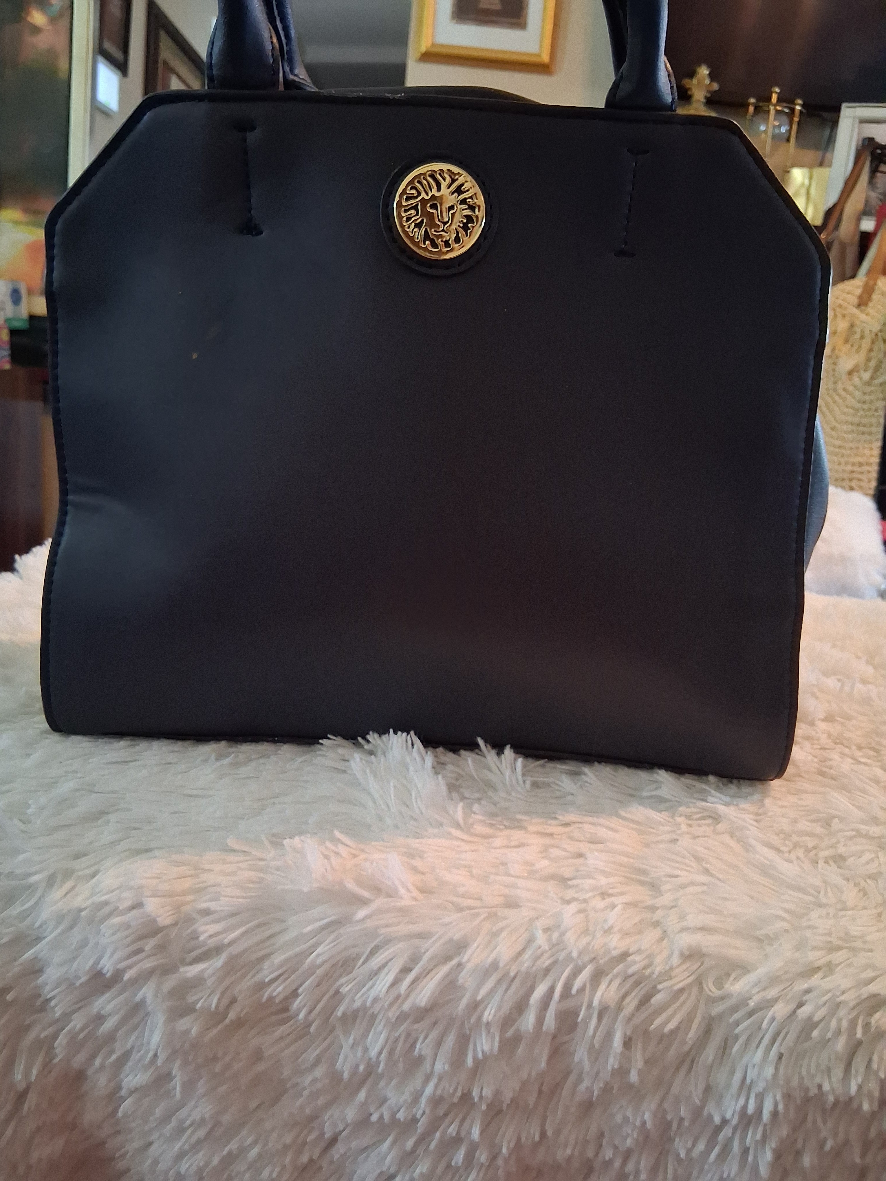Anne Klein Black Satchel With Gold Medallion Missing Crossbody Strap